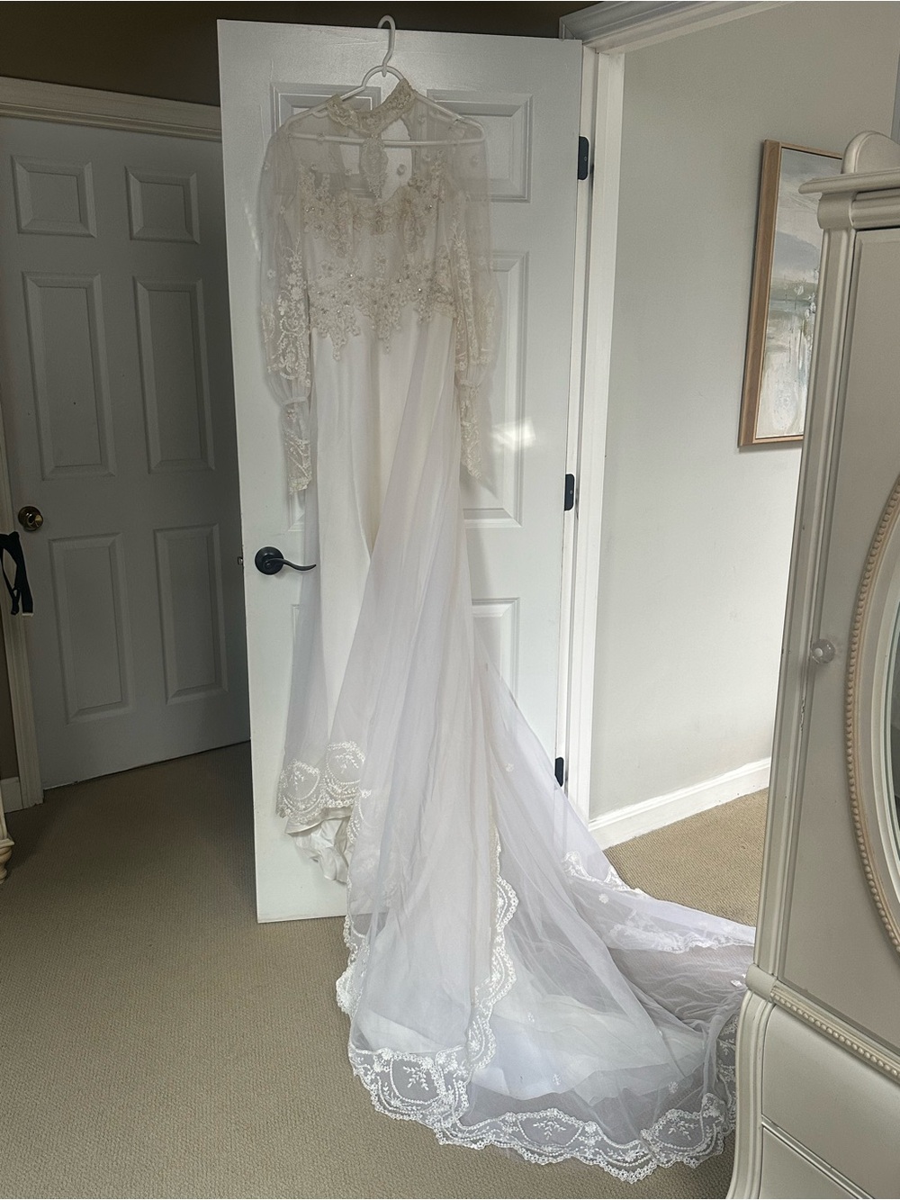 Vintage 70s wedding dress with matching Juliet veil